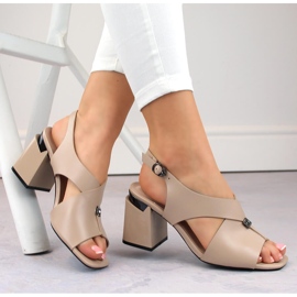 Sandalias de mujer beige con tacón decorativo, Vinceza 62111 1