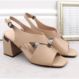 Sandalias de mujer beige con tacón decorativo, Vinceza 62111 5