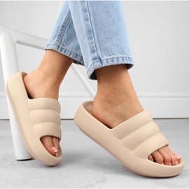 Zapatillas de casa acolchadas con plataforma para mujer, beige Vinceza 75204 5