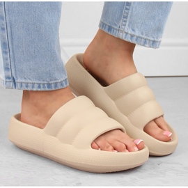 Zapatillas de casa acolchadas con plataforma para mujer, beige Vinceza 75204 7