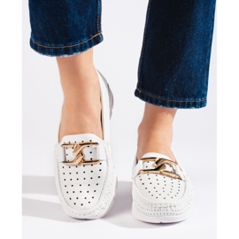Goodin Mocasines de mujer blancos con hebilla. 3