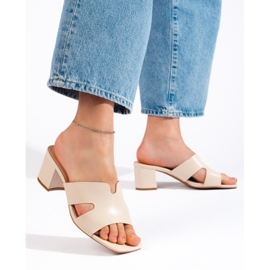 Chanclas mujer tacón beige 1