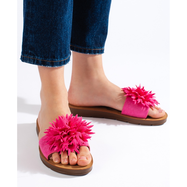 Chanclas de mujer fucsia con flor. violeta 1