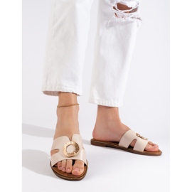 Chanclas planas de mujer beige 2