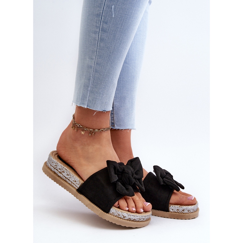 Chanclas de mujer con plataforma y lazo, negro Aflia 1