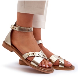 Zazoo 40378 Sandalias Planas Mujer Piel, Dorado 10