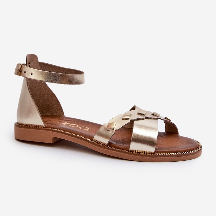 Zazoo 40378 Sandalias Planas Mujer Piel, Dorado 2