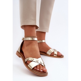 Zazoo 40378 Sandalias Planas Mujer Piel, Dorado 4