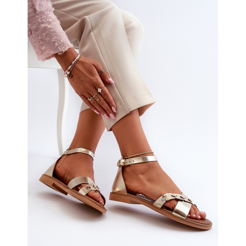 Zazoo 40378 Sandalias Planas Mujer Piel, Dorado 1