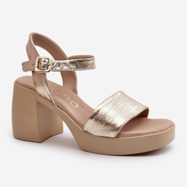 Zazoo 40386 Sandalias de Tacón Mujer Piel, Dorado 3