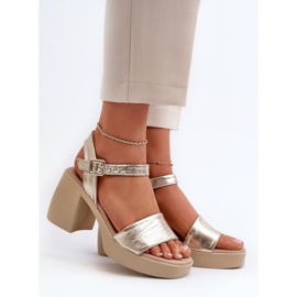 Zazoo 40386 Sandalias de Tacón Mujer Piel, Dorado 4
