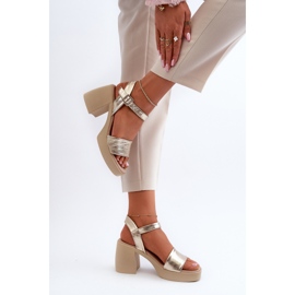 Zazoo 40386 Sandalias de Tacón Mujer Piel, Dorado 9