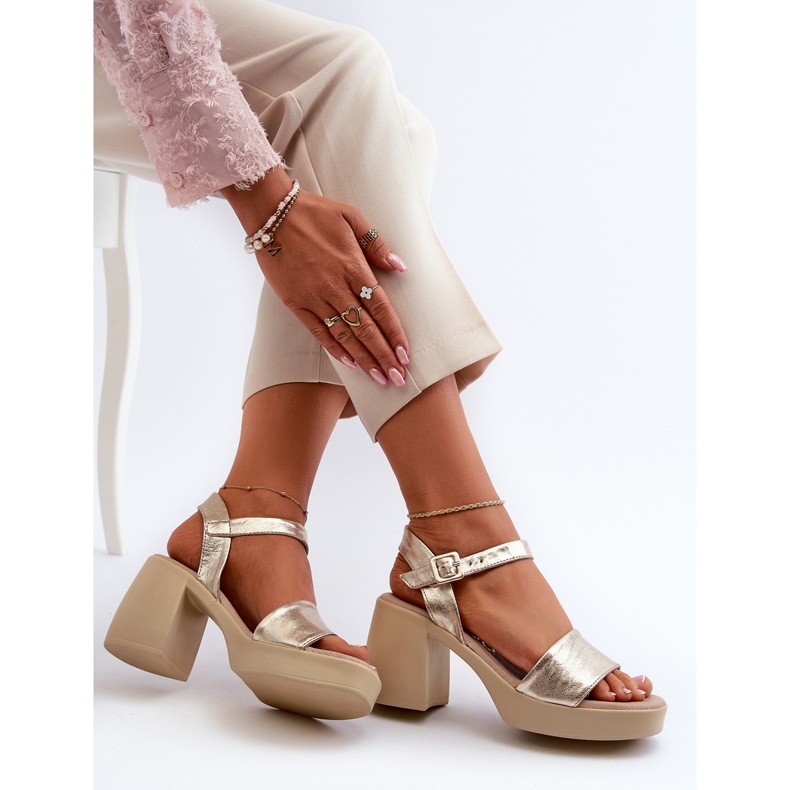 Zazoo 40386 Sandalias de Tacón Mujer Piel, Dorado 1