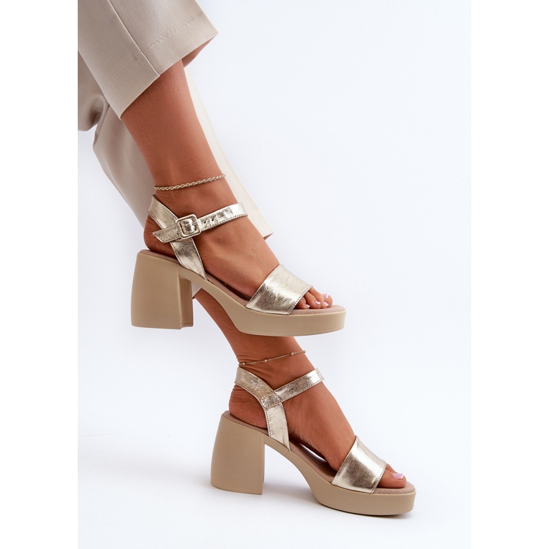 Zazoo 40386 Sandalias de Tacón Mujer Piel, Dorado 2