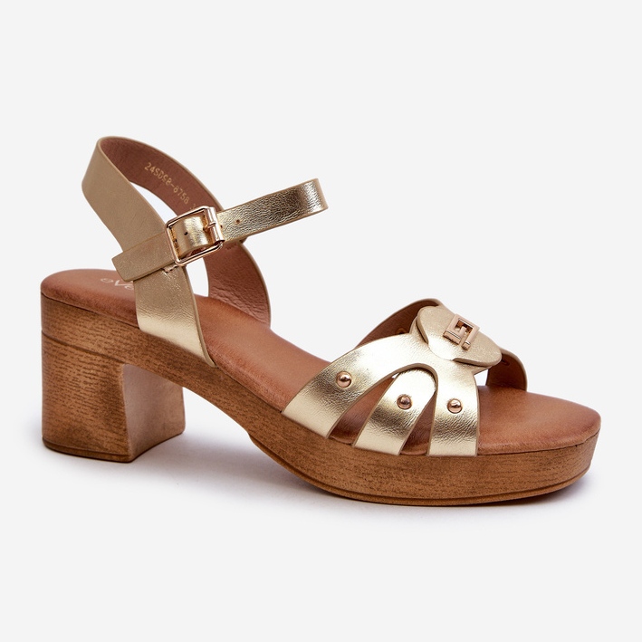 Sandalias De Tacón Alto Para Mujer Confeccionadas En Piel Ecológica, Assames Dorado 1