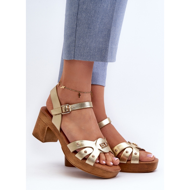Sandalias De Tacón Alto Para Mujer Confeccionadas En Piel Ecológica, Assames Dorado 2