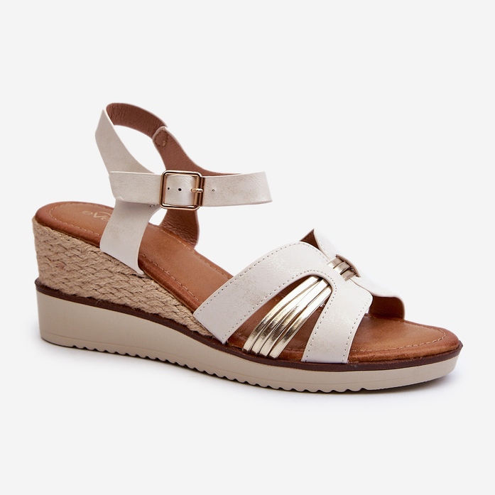 Sandalias Mujer Cuña Con Trenza, Blanco/Dorado Starlenna 1