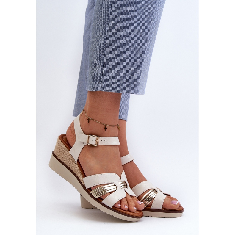 Sandalias Mujer Cuña Con Trenza, Blanco/Dorado Starlenna 2 Sandalias Mujer Cuña Con Trenza, Blanco/Dorado Starlenna 2