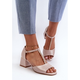 Vinceza Sandalias de Mujer con Tacón Cuadrado y Tira Decorativa, Piel Ecológica, Obivena Dorada beige 4