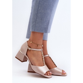 Vinceza Sandalias de Mujer con Tacón Cuadrado y Tira Decorativa, Piel Ecológica, Obivena Dorada beige 2
