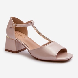 Vinceza Sandalias de Mujer con Tacón Cuadrado y Tira Decorativa, Piel Ecológica, Obivena Dorada beige 1