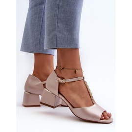 Vinceza Sandalias de Mujer con Tacón Cuadrado y Tira Decorativa, Piel Ecológica, Obivena Dorada beige 5