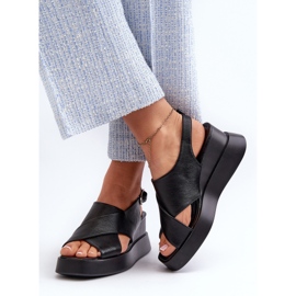 Sandalias de Mujer Fabricadas en Piel Ecológica con Plataforma y Cuña, Negro Vaiara 7