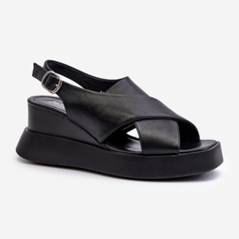 Sandalias de Mujer Fabricadas en Piel Ecológica con Plataforma y Cuña, Negro Vaiara 1