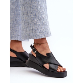 Sandalias de Mujer Fabricadas en Piel Ecológica con Plataforma y Cuña, Negro Vaiara 5