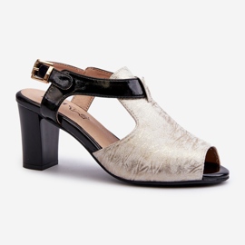 Jezzi Sandalias de Mujer de Tacón Alto en Piel Ecológica, Doradas y Negras Queenmarie dorado 1