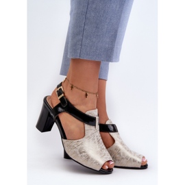 Jezzi Sandalias de Mujer de Tacón Alto en Piel Ecológica, Doradas y Negras Queenmarie dorado 2