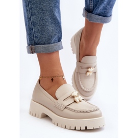 Zapatos De Piel Mocasines Con Osito CheBello 4291 Beige Claro 8