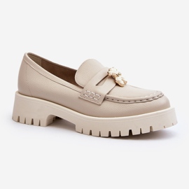 Zapatos De Piel Mocasines Con Osito CheBello 4291 Beige Claro 3