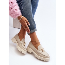 Zapatos De Piel Mocasines Con Osito CheBello 4291 Beige Claro 5