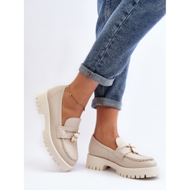 Zapatos De Piel Mocasines Con Osito CheBello 4291 Beige Claro 1