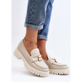 Zapatos De Piel Mocasines Con Osito CheBello 4291 Beige Claro 2