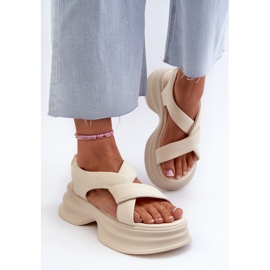 Sandalias Mujer Piel Con Suela Gruesa, Beige Claro GOE NN2N4105 5