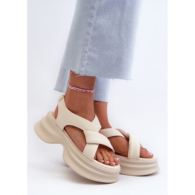 Sandalias Mujer Piel Con Suela Gruesa, Beige Claro GOE NN2N4105 2