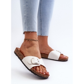 Chanclas de Mujer con Plataforma de Corcho y Hebilla, Moaxi Blanco 3
