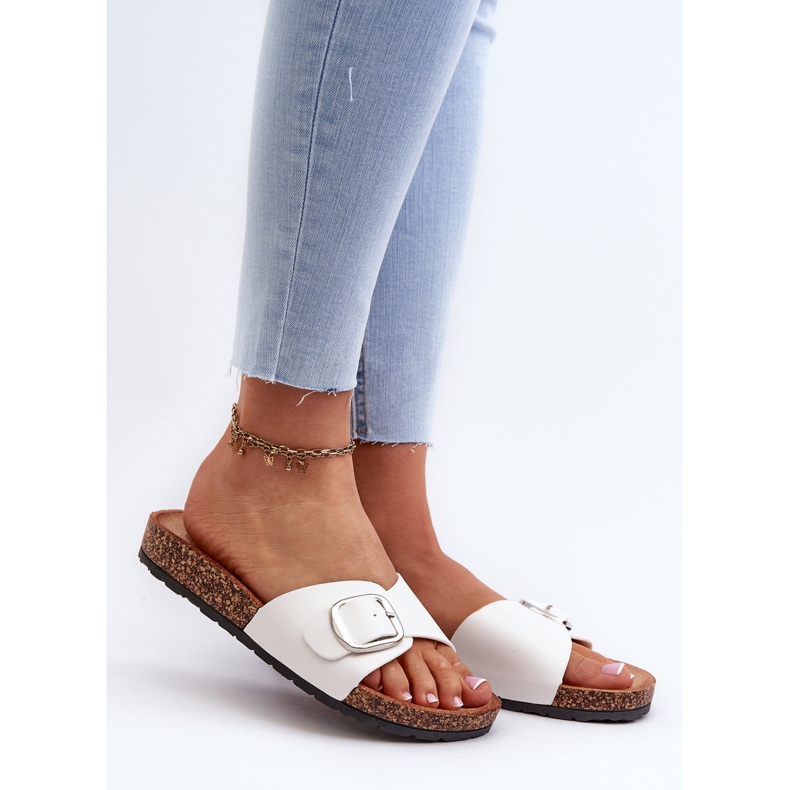 Chanclas de Mujer con Plataforma de Corcho y Hebilla, Moaxi Blanco 2