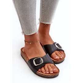 Chanclas de Mujer con Plataforma de Corcho y Hebilla, Moaxi Negro 6