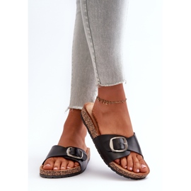 Chanclas de Mujer con Plataforma de Corcho y Hebilla, Moaxi Negro 4