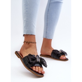 Chanclas planas de mujer con lazo, negro Balinda 3