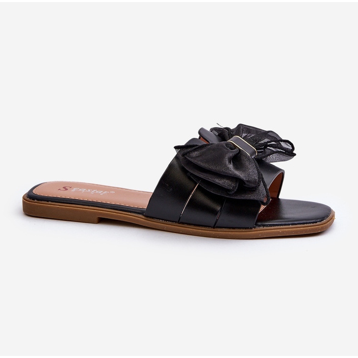 Chanclas planas de mujer con lazo, negro Balinda 1