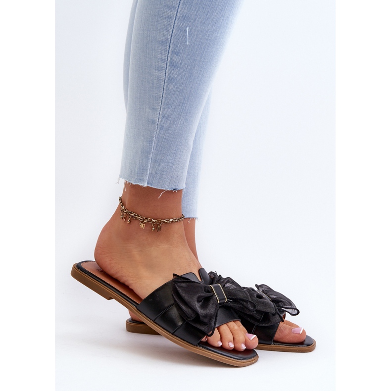 Chanclas planas de mujer con lazo, negro Balinda 2