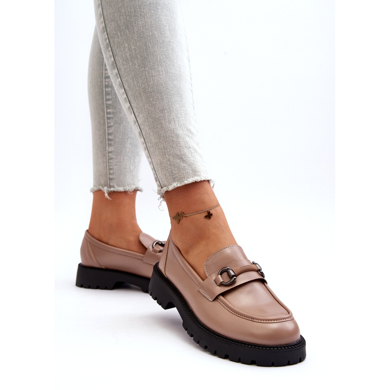 Vinceza Mocasín Mujer Piel Ecológica Beige con Adorno 4