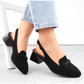 M. DASZYŃSKI Sandalias de mujer de ante negro con tacón completo M.Daszyński MR23112-4 3