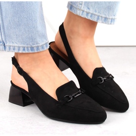 M. DASZYŃSKI Sandalias de mujer de ante negro con tacón completo M.Daszyński MR23112-4 5