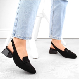M. DASZYŃSKI Sandalias de mujer de ante negro con tacón completo M.Daszyński MR23112-4 4