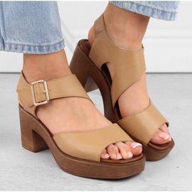 M. DASZYŃSKI Sandalias de mujer con tacón y plataforma kamel M.Daszyński MR23117-1 beige 3